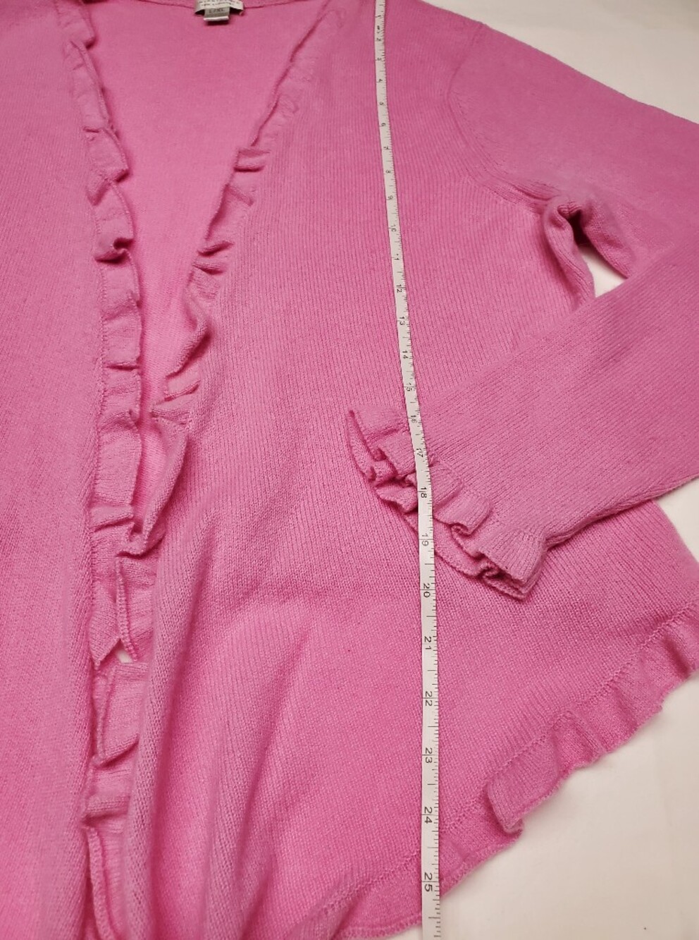 Investments Fine Cashmere 100% Cashmere Ruffle Cardigan Wrap L/XL Pink - Picture 4 of 5
